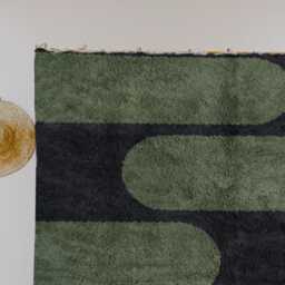 Modern Moroccan Wool Rug - Black & Olive Green Abstract Design - Handwoven Beni Ourain Style Carpet Contemporary Geometric Area - thumbnail 3
