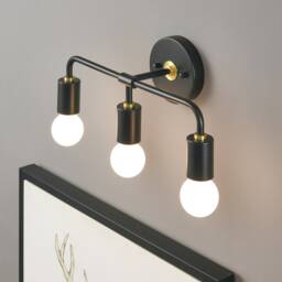 Black & Gold 3-Light Wall Sconce - Modern Industrial Vanity Light Bathroom Or Hallway Lighting Fixture Exposed Bulb Lamp Design - thumbnail 2