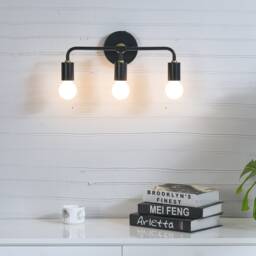 Black & Gold 3-Light Wall Sconce - Modern Industrial Vanity Light Bathroom Or Hallway Lighting Fixture Exposed Bulb Lamp Design - thumbnail 1