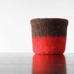 Felted Wool Planter With Waterproof Lining - Tweed Brown & Red Hostess Gift, Gifts For Gardeners Office Decor - thumbnail 3