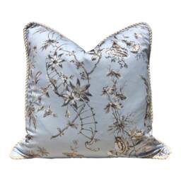 Scalamandre Nanjing Sky Blue Pillow Cover, Luxury Chinoiserie Decorative Pillow, Designer Beige Throw Cushion, High-End Accent - thumbnail 2