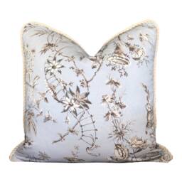Scalamandre Nanjing Sky Blue Pillow Cover, Luxury Chinoiserie Decorative Pillow, Designer Beige Throw Cushion, High-End Accent - thumbnail 4