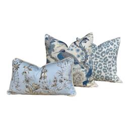 Scalamandre Nanjing Sky Blue Pillow Cover, Luxury Chinoiserie Decorative Pillow, Designer Beige Throw Cushion, High-End Accent - thumbnail 3
