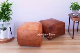 Pair X 2 Square Moroccan Leather Ottoman Pouf, Square Pouf , Square Leather Ottoman, Moroccan , Poof