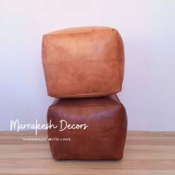 Pair X 2 Square Moroccan Leather Ottoman Pouf, Square Pouf , Square Leather Ottoman, Moroccan , Poof - thumbnail 3