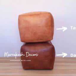 Pair X 2 Square Moroccan Leather Ottoman Pouf, Square Pouf , Square Leather Ottoman, Moroccan , Poof - thumbnail 2
