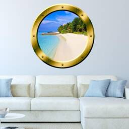 Sandy Beach Porthole 3D Ocean View Wall Decal Peel & Stick Decor - Vwaq Gp36 - thumbnail 1