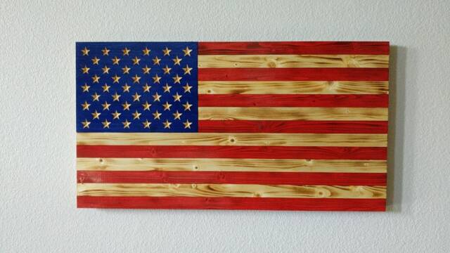 Engraved Wood American Flag Rustic Torched Usa Wall Art - image 1