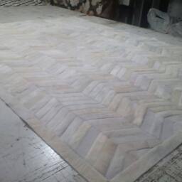 Cowhide Patchwork Rug Raw Leather Argentina - Rug, Chevron 6' X 8' Natural White - thumbnail 3