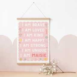 Girls Affirmation, Childrens Prints, Nursery Wall Art, Pink Girls Poster, Gift For Girl, I Am Kind - thumbnail 2