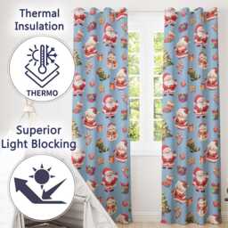 Cute Santa Claus Mrs Snowman Gift Candy On Blue Background Seamless Readymade Eyelet Ring Top Thermal 100% Blackout Curtains - thumbnail 3