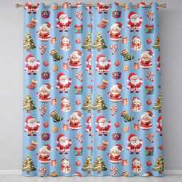 Cute Santa Claus Mrs Snowman Gift Candy On Blue Background Seamless Readymade Eyelet Ring Top Thermal 100% Blackout Curtains - thumbnail 2