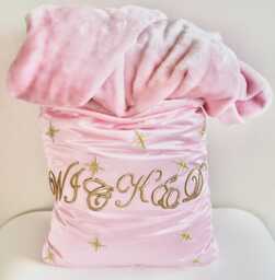 Wicked Embroidered Velvet Bedspread Throw Pillow, Pink Faux Fur Blanket - thumbnail 1