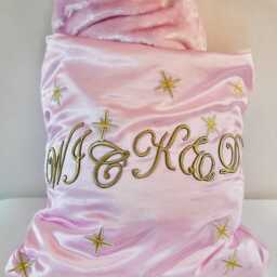 Wicked Embroidered Velvet Bedspread Throw Pillow, Pink Faux Fur Blanket - thumbnail 4