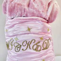 Wicked Embroidered Velvet Bedspread Throw Pillow, Pink Faux Fur Blanket - thumbnail 3