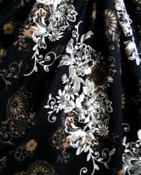 Floral Cotton Window Valance, Light Brown, Black, Rod Pocket - thumbnail 1