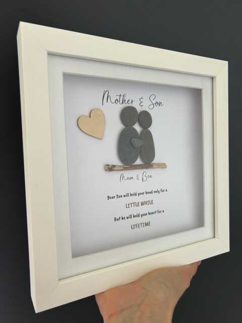 Unique Mum & Son Gift, Personalised Pebble Art Picture, Mothers Day Gift From Son, Sentimental Wall Decor Art, Special - image 1
