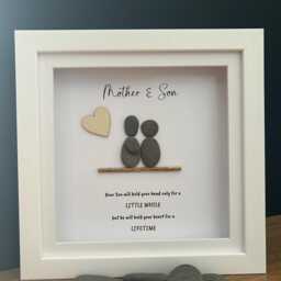 Unique Mum & Son Gift, Personalised Pebble Art Picture, Mothers Day Gift From Son, Sentimental Wall Decor Art, Special - thumbnail 2