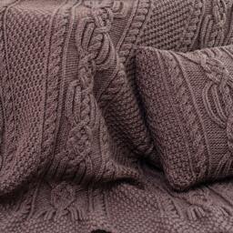 Beautiful Hand Knitted Brown Bedspread+ 2 Knitted Pillow Covers Set, Cable Knit Blanket - thumbnail 2