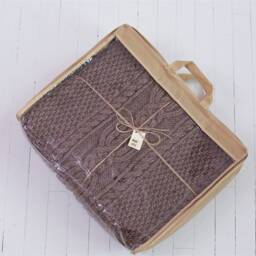 Beautiful Hand Knitted Brown Bedspread+ 2 Knitted Pillow Covers Set, Cable Knit Blanket - thumbnail 4