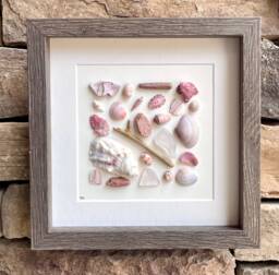 Pink & Purple Beach Art Shells, Sea Glass Pottery Art, 9x9 Minimalist Decor - thumbnail 1