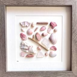 Pink & Purple Beach Art Shells, Sea Glass Pottery Art, 9x9 Minimalist Decor - thumbnail 3
