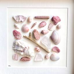 Pink & Purple Beach Art Shells, Sea Glass Pottery Art, 9x9 Minimalist Decor - thumbnail 2
