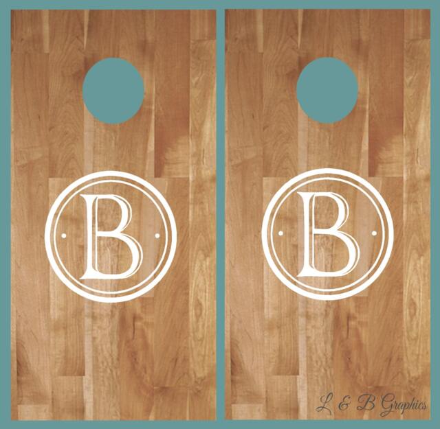 Cornhole-Circle Initial-Vinyl Wall Decal-Wedding-Birthday-Party Decor-Anniversary-Custom Cornhole - image 1