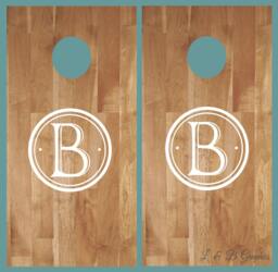 Cornhole-Circle Initial-Vinyl Wall Decal-Wedding-Birthday-Party Decor-Anniversary-Custom Cornhole - thumbnail 1