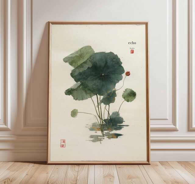 Lotus Leaf Wall Art, Minimalist Japanese Painting Poster, Zen Botanical Print For Living Room, Bedroom Or Meditation Space Decor - image 1