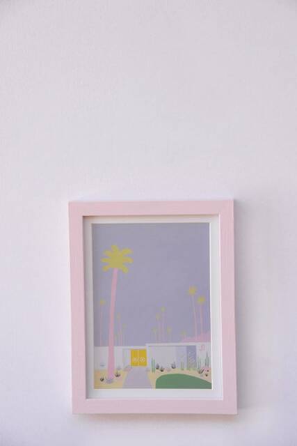 Pink Springs Framed Mini Art, Palm Springs, Pop Pastel Bespoke Purple, Wall Desk Mini Home Decor, Gift Idea - image 1