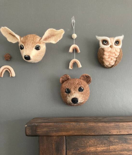 Needle Felted Woodland Animal Head Wall Decor Owl, Bear, Deer - image 1
