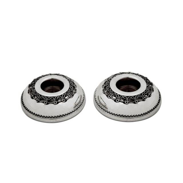 Tiny Round Shaped 925 Sterling Silver Traveling Candlesticks - Modern Jewish Travel Gift - image 1