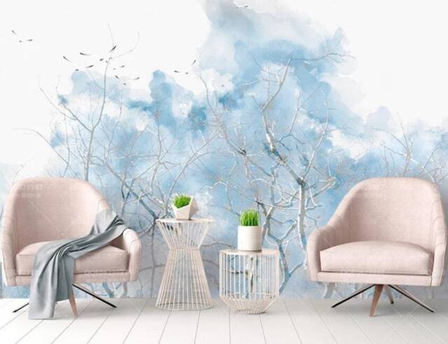 3D Branch Watercolor Wallpaper, Peel & Stick Smudge Wall Mural - image 1