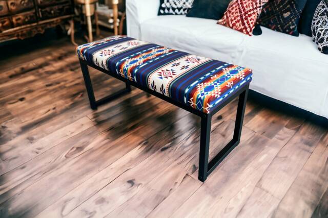Aztec Tribal Kilim Style Bench, Colorful Boho Seating, Southwestern Decor, Handwoven Entryway Ethnic Home Furniture - Fpb - image 1