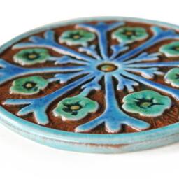 Ceramic Tile Wall Hanging Turquoise Floral Suzani Decor - 15cm - thumbnail 2