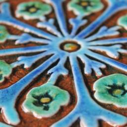 Ceramic Tile Wall Hanging Turquoise Floral Suzani Decor - 15cm - thumbnail 3