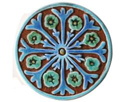 Ceramic Tile Wall Hanging Turquoise Floral Suzani Decor - 15cm