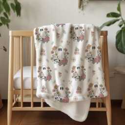 Ghosts - Floral, Sherpa Fleece Blanket, Decor, Kids Bedding, Blankets, Children's Room, Halloween With Flowers, Blanket - thumbnail 2