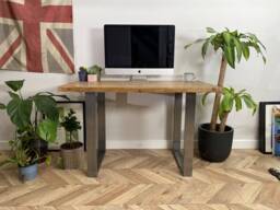 For??t Industrial Rustic Square Shape Chunky Metal Steel Leg Desk Table Handcrafted With Solid Wood