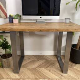 For??t Industrial Rustic Square Shape Chunky Metal Steel Leg Desk Table Handcrafted With Solid Wood - thumbnail 2
