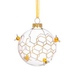 3D Bees & Honeycomb Design Glass Christmas Tree Bauble - Festive Winter Eco Insects Garden Nature Animals Honey Gift Family Friends - thumbnail 1