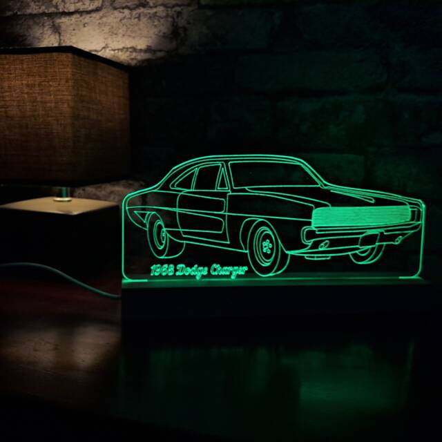 1968 Charger Led Night Light, Classic Car Gift, Lover Dad Gifts For Him, Lights, Bedroom Light - image 1