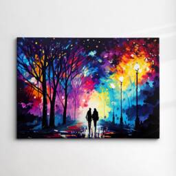 Couple Walking Starry Night Abstract Oil Painting Style Wall Art, Framed Canvas Poster Print, Home Kitchen Office Room Decor, Gifts - thumbnail 3