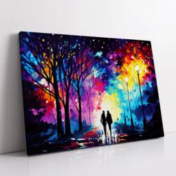 Couple Walking Starry Night Abstract Oil Painting Style Wall Art, Framed Canvas Poster Print, Home Kitchen Office Room Decor, Gifts - thumbnail 2