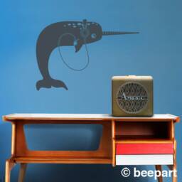 Narwhal With Headphones Wall Decal Vinyl Sticker - thumbnail 1