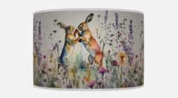 Watercolor Boxing Hares Lampshade - Handmade Drum Pendant Light Rustic Wildlife Ceiling Shade For Country Or Woodland Decor