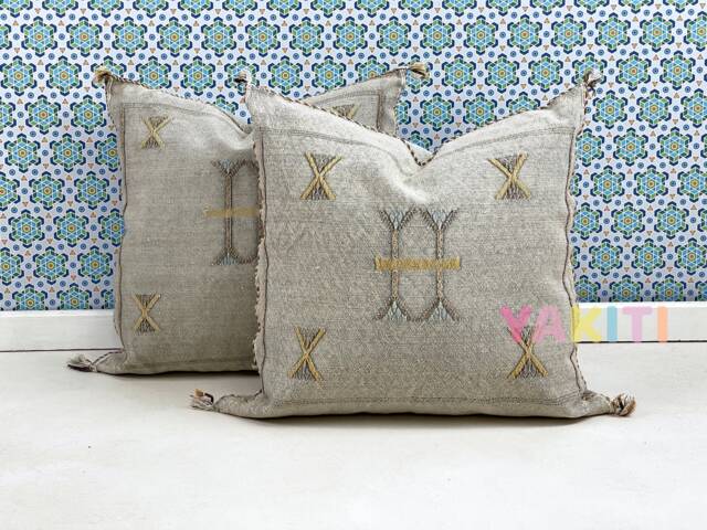 Yakiti-Grey Square Moroccan Pillows 20x20, Aka Cactus Silk Pillow, Decorative Pillows, Sabra Pillows, Decor Designer Cactus Silk - image 1
