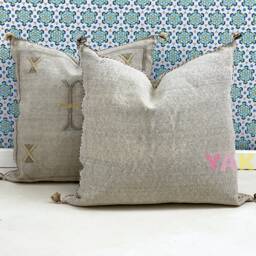 Yakiti-Grey Square Moroccan Pillows 20x20, Aka Cactus Silk Pillow, Decorative Pillows, Sabra Pillows, Decor Designer Cactus Silk - thumbnail 2