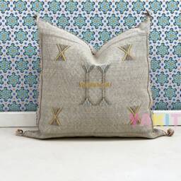 Yakiti-Grey Square Moroccan Pillows 20x20, Aka Cactus Silk Pillow, Decorative Pillows, Sabra Pillows, Decor Designer Cactus Silk - thumbnail 3